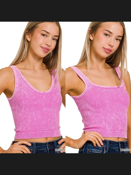 Tops - Zenana Hot Pink Reversible Crop Tank Sz S/M NWOT
